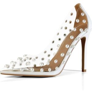Elegant Pearl-Embellished White Heels